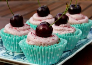 these courgette & cherry cupcakes (gluten free) with cherry cream cheese frosting by Kate of The Gluten Free Alchemist.