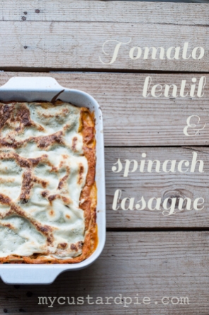 Tomato lentil and spinach lasagne reccipe on mycustardpie.com
