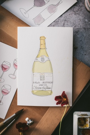 a painting of a bottle of white Burgundy Olivier Leflaive