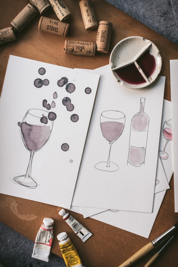 Paintings of wine made with wine