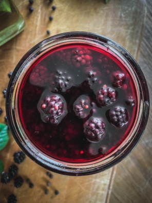 Jar of pickled blackberries